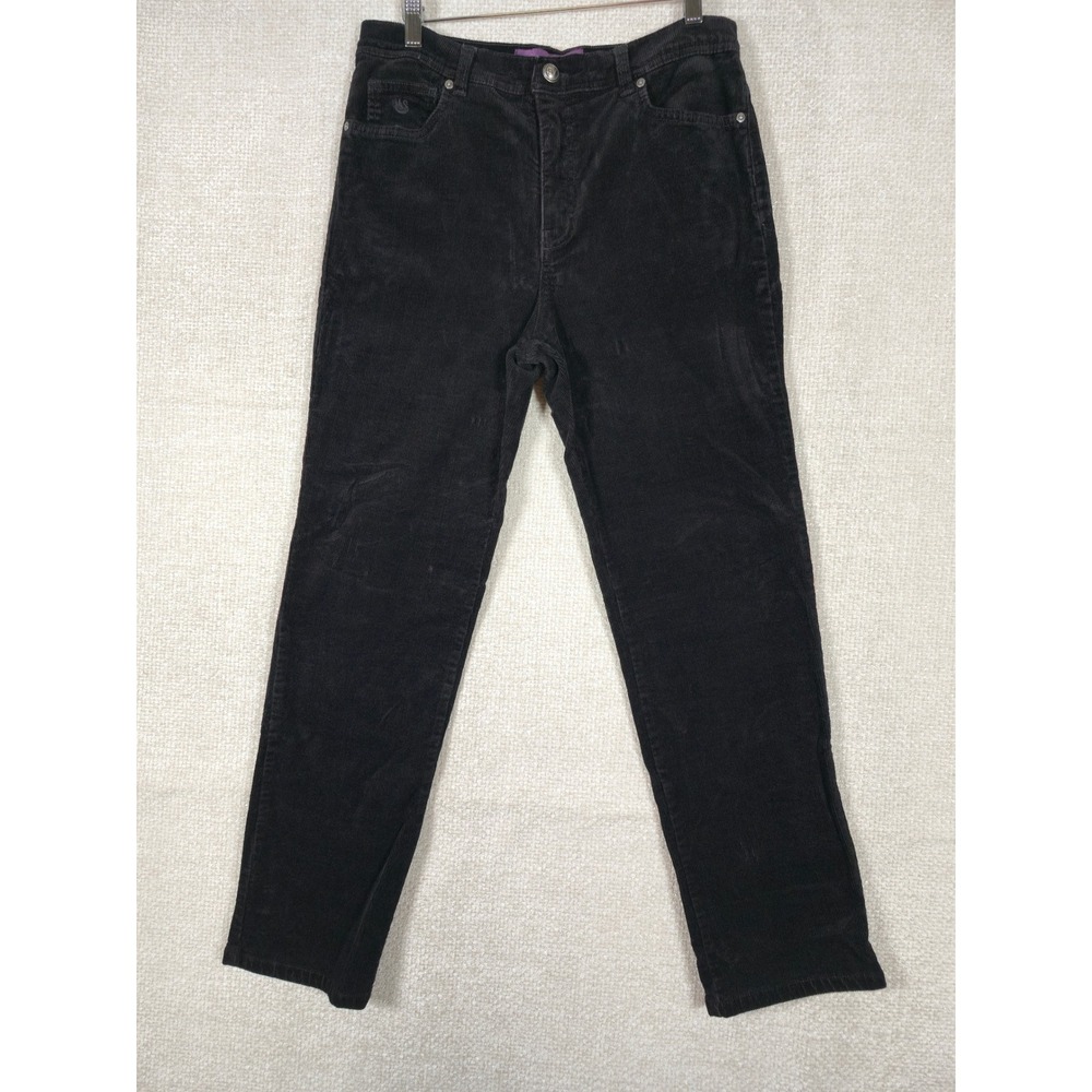 Gloria‎ Vanderbilt Womens Black Corduroy Straight Leg Pants High Rise Size 10